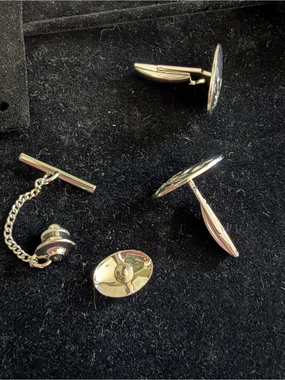 Silver Floral Engraved Oval Cufflinks and Stud Set
